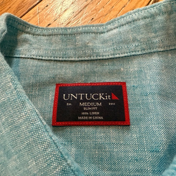 UNTUCKit Shirt Men’s Size M Light Blue 100% Linen Button Up Short Sleeve Shirt - Picture 5 of 11